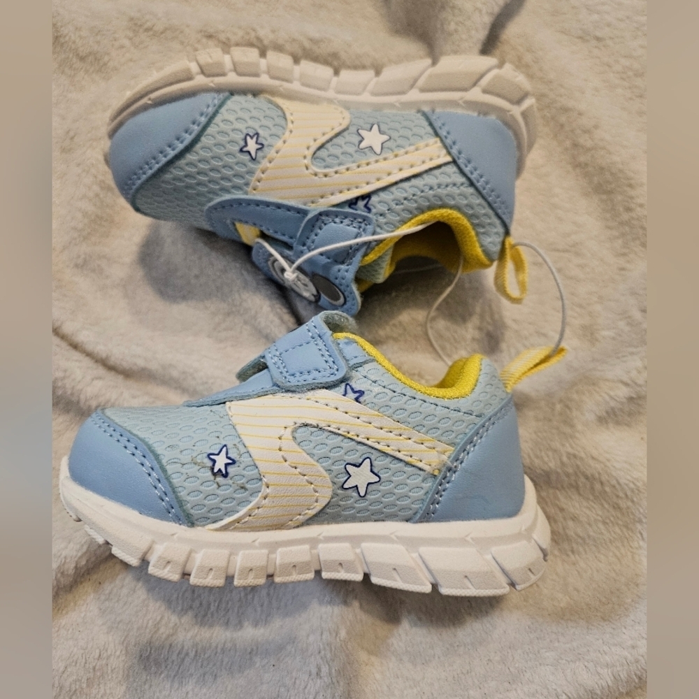 Disney Mickey Mouse Infants Blue Yellow Velcro Strap Walking Sneakers 3 - Picture 6 of 8